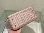 Five compartment embroidered pink bird check handbag Size:24cm - Image 4