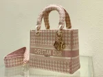 Five compartment embroidered pink bird check handbag Size:24cm - Image 5