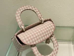 Five compartment embroidered pink bird check handbag Size:24cm - Image 6