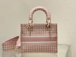 Five compartment embroidered pink bird check handbag Size:24cm - Image 7